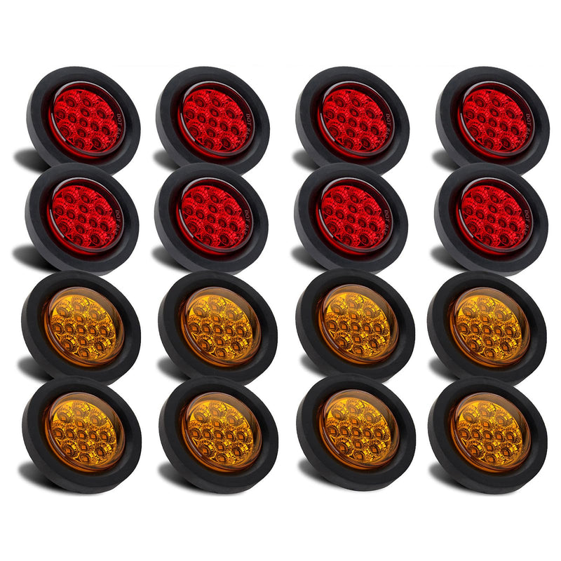 Partswcgg 2.5-inch round LED marker lights with 13 LEDs, amber and red reflectors, waterproof flush mount for trailers and trucks.