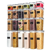 Vtopmart black airtight food storage containers with lids, 24-piece set for cereal, dry food, flour, sugar, with labels