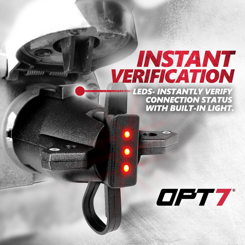OPT7 7 to 4 Pin Trailer Adapter w/Tester, 7 Way Blade to 4 Way Flat Trailer Connector w/Secure Tab for Pickup Truck Tow Hitch, 3.75" Long x 1.75" Diameter