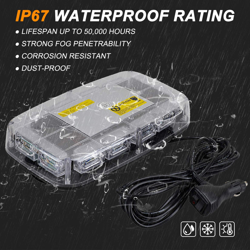 ASPL upgraded 48LED roof top strobe light bar with amber and white LEDs, magnetic base, for emergency warning on trucks and construction vehicles