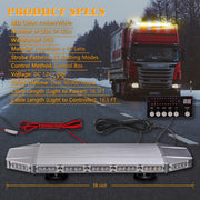 V-SEK 28-inch amber and white rooftop strobe light bar with 64 LED warning lights, magnetic mount for emergency and construction vehicles