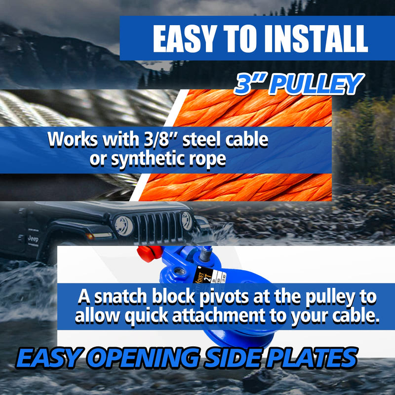 FITHOIST 2 Tons Snatch Block with G80 Chain | 3" Sheave for 3/8" Inch Wire Rope | High Strength Snatch Blocks for Towing and Recovery Applications | Tow Truck Rollback Wrecker Car Hauler Winch