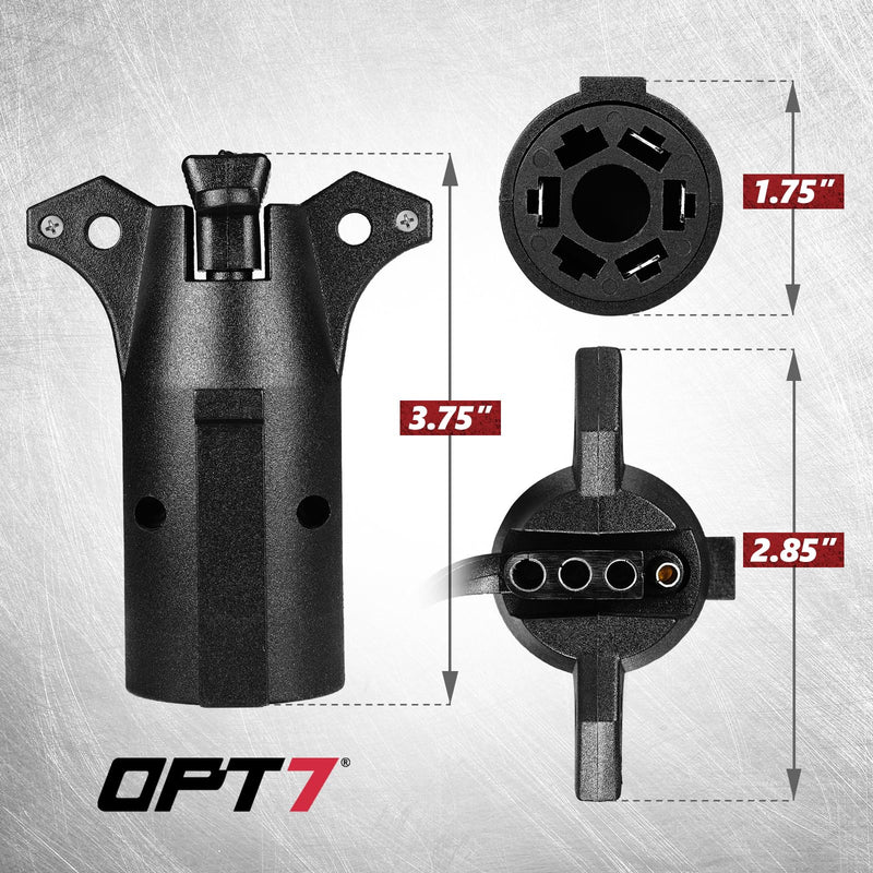 OPT7 7 to 4 Pin Trailer Adapter w/Tester, 7 Way Blade to 4 Way Flat Trailer Connector w/Secure Tab for Pickup Truck Tow Hitch, 3.75" Long x 1.75" Diameter