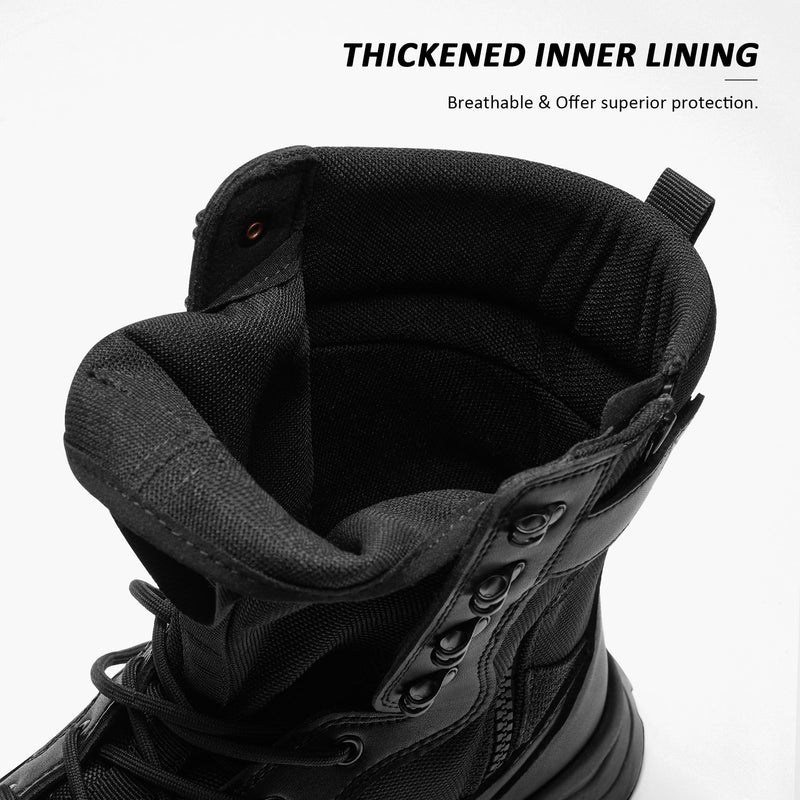 Coostar Tactical Boots for Men Lightweight Military Combat Work Boot Side Zipper Motorcycle Hiking Boots 8 Inches Black Size 12 - Durrett Recovery