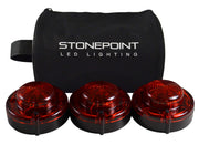 StonePoint LED Lighting emergency LED road flare kit with three magnetic roadside beacons, flashing and steady red lights, storage bag