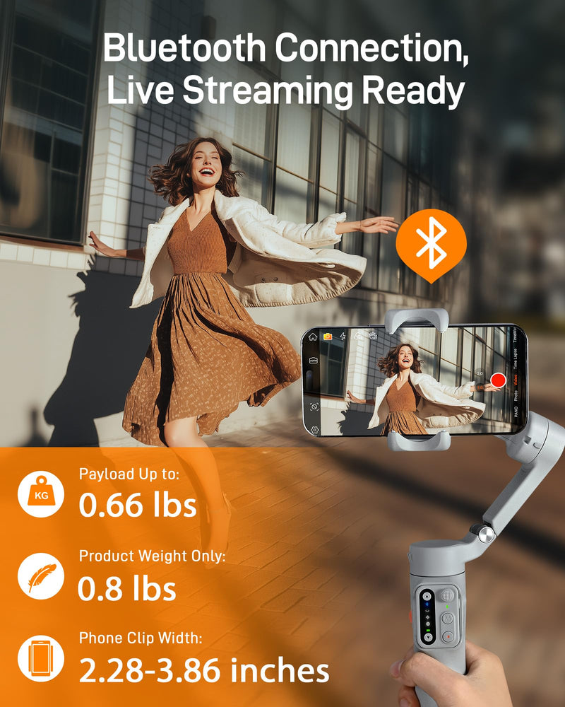 hohem iSteady X3 SE gimbal stabilizer for iPhone and Android, portable foldable 3-axis phone stabilizer with remote control