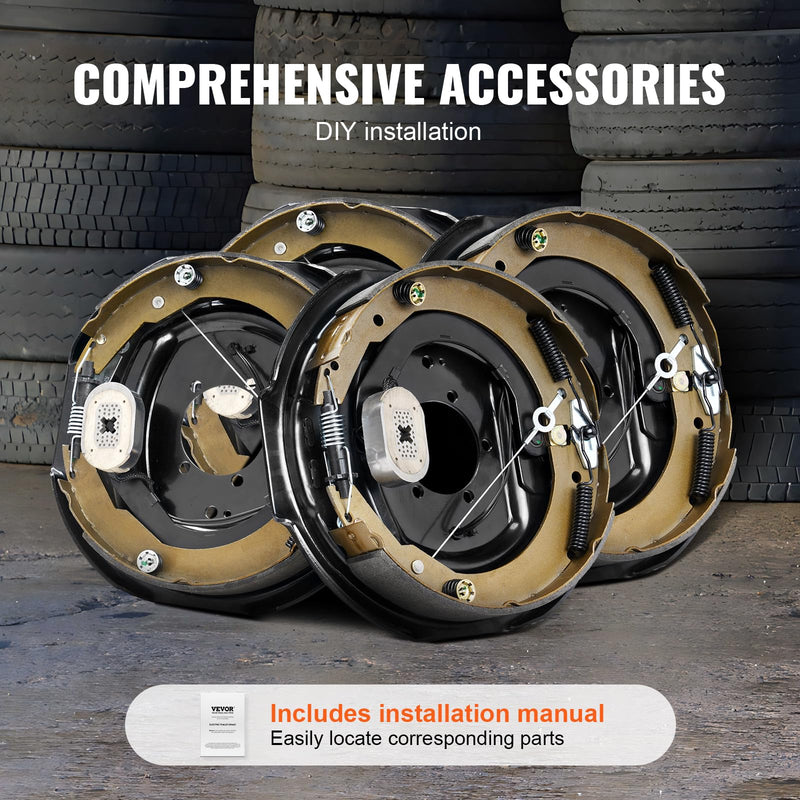 VEVOR Electric Trailer Brake Assembly, 12" x 2", 2 Pairs Self-Adjusting Electric Brakes Kit for 7000 lbs Axle, 5-Hole Mounting, Backing Plates for Braking System Part Replacement (2 Right + 2 Left)
