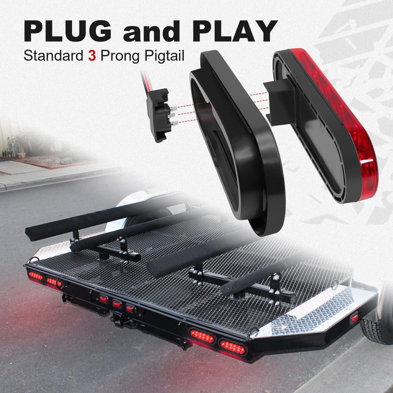 NeaLia 6-inch oval LED trailer light kit with red waterproof tail lights, rubber grommet, ideal for trucks, RVs, boats, and trailers.
