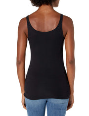 Amazon Essentials women's slim-fit tank top with thin straps and scoop neck in black and white, medium size, pack of 2.