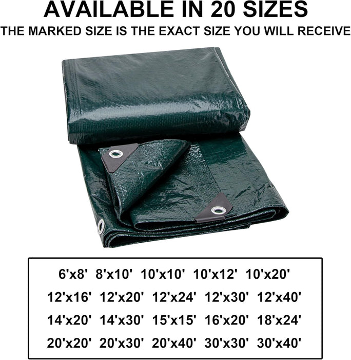 Finished Size 8X10 Feet Waterproof Green Tarp 8 Mil Thick, Multipurpose Protective Cover for Emergency Rain Shelter Camping Tarpaulin