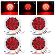 Set of four TMH 4-inch red LED strobe trailer tail lights with chrome bezel, waterproof flush mount design, for trucks and RVs