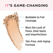IT Cosmetics CC+ Airbrush Perfecting Powder Foundation in Medium Tan, pressed powder for pore blurring and anti-aging coverage.