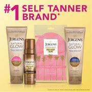 Jergens Natural Glow self-tanner moisturizer with coconut oil and vitamin E, for medium to deep skin tone, 7.5 oz bottle.