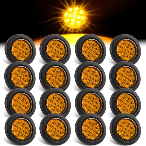Konrali 16-piece amber round LED marker lights with reflectors, 2.5-inch sealed flush mount trailer and RV clearance lights with wiring.