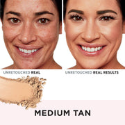 IT Cosmetics CC+ Airbrush Perfecting Powder Foundation in Medium Tan, pressed powder with blurring pores and dark spots.