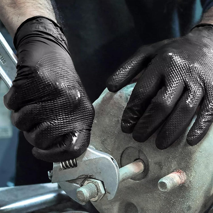 Thor Grip Heavy Duty Black Industrial Nitrile Gloves with Raised Diamond Texture, 8-Mil, Latex Free