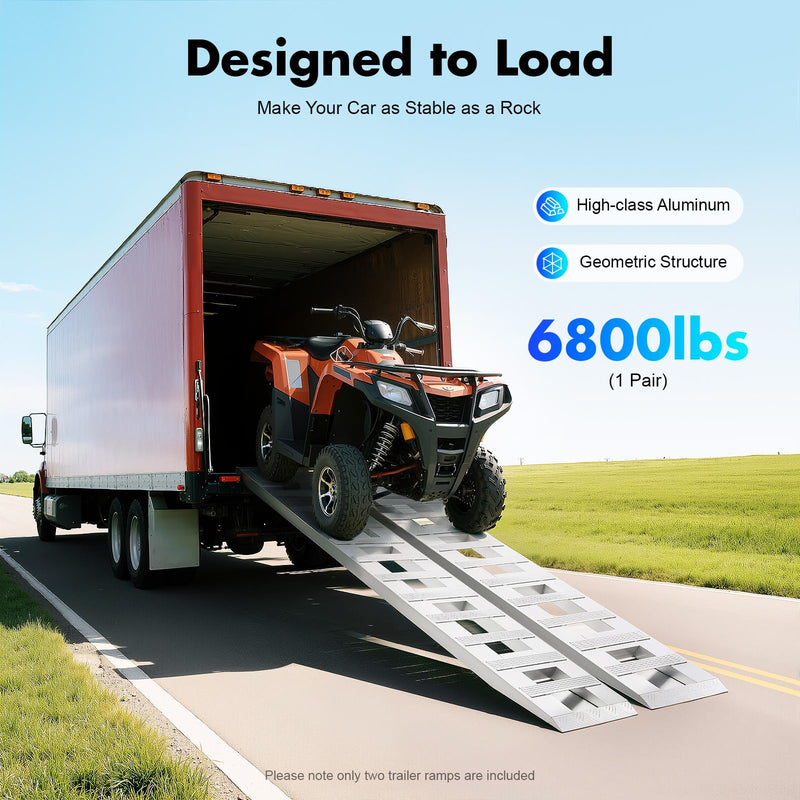 2pcs Aluminum Trailer Ramps, 6800lbs 72" x 15" Heavy-Duty Anti-Slip Truck Car Auto Trailer Ramps Universal Loading Ramp with Top Hook Attaching End for Motorcycle Auto Lawn Tractors ATVs, Lawnmowers