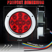 Four 4-inch red LED strobe trailer tail lights with chrome bezel, waterproof flush mount design, for trucks, RVs, and tow vehicles.