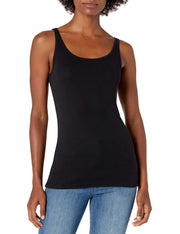 Amazon Essentials women's slim-fit tank top with thin straps and scoop neck in black and white, medium size, pack of 2.