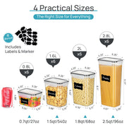 Vtopmart black plastic food storage containers with lids, 24-piece set for cereal, dry food, flour, sugar, includes labels