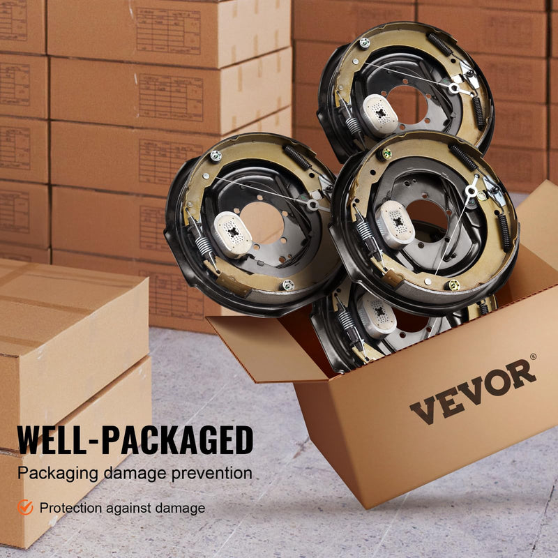VEVOR Electric Trailer Brake Assembly, 12" x 2", 2 Pairs Self-Adjusting Electric Brakes Kit for 7000 lbs Axle, 5-Hole Mounting, Backing Plates for Braking System Part Replacement (2 Right + 2 Left)
