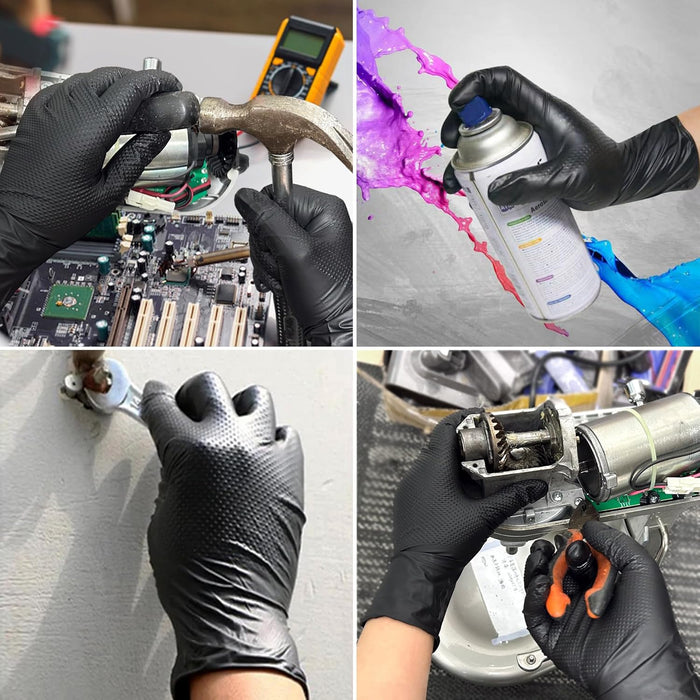 Thor Grip Heavy Duty Black Industrial Nitrile Gloves with Raised Diamond Texture, 8-Mil, Latex Free