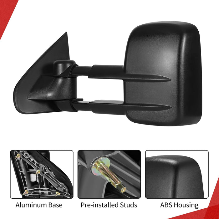 Towing Mirrors Compatible with 2014-2018 Chevy Silverado GMC Sierra 1500, 2015-2018 Silverado Sierra 2500 HD 3500 HD, Power Control Heated Manually Folding Telescoping Side Mirror Black