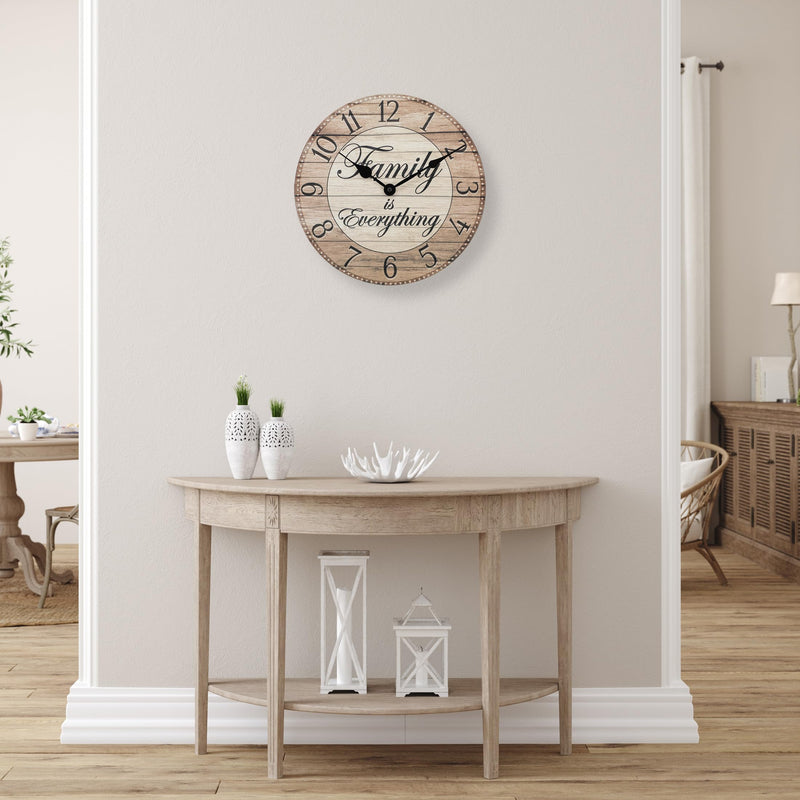Westclox Wall Clock, 11-Inch Round Analog Clock with Inspirational Dial, Battery Powered, Quartz Movement, Farmhouse Rustic Decor for Living Room, Kitchen, Bedroom (Family is Everything, 11-Inch) - Durrett Recovery