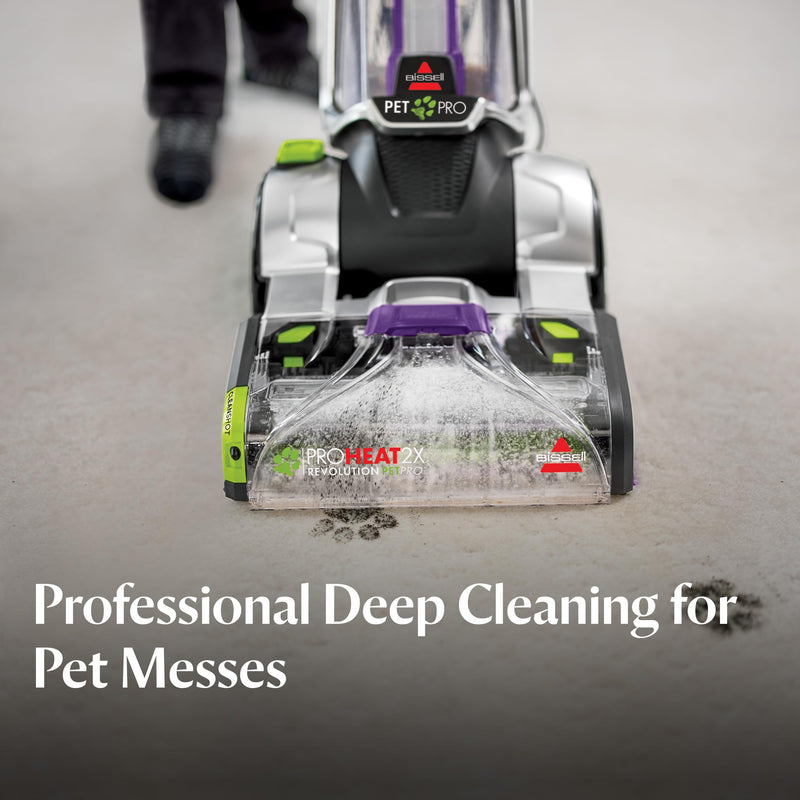 Bissell ProHeat 2X Revolution Pet Pro Plus upright deep cleaner with powerbrush, hose, and pet stain tool for carpets and upholstery.