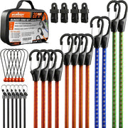 HORUSDY 28-piece bungee cords with hooks, including 10, 18, 24, 36, and 48-inch sizes, in an assortment set.