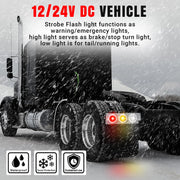 Four TMH 4-inch red LED trailer tail lights with chrome bezel, waterproof flush mount design, suitable for trucks, RVs, and tow vehicles.