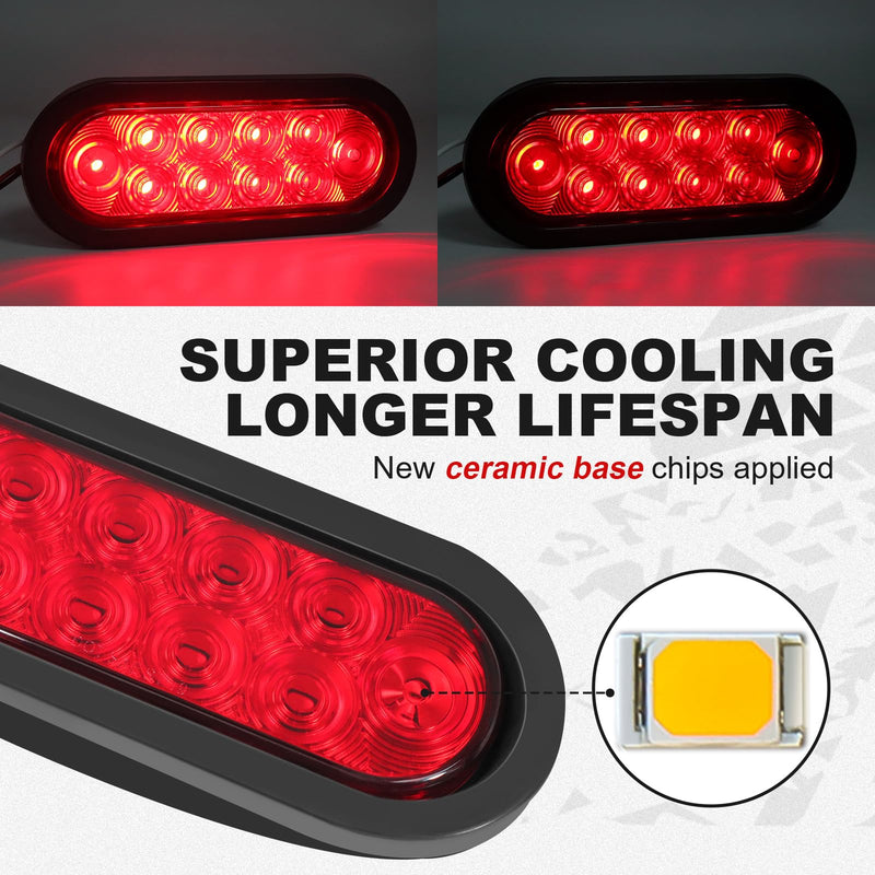 NeaLia 6 Inch Oval LED trailer light kit with red waterproof tail lights, rubber grommet, suitable for trucks, RVs, and boats.
