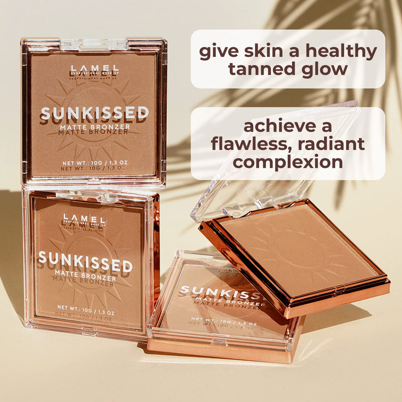LAMEL Sunkissed Matte Bronzer Face Powder - Non-Shimmer, Long Lasting, Non-Greasy Bronzing Organic Makeup Formula - Matte Finish - Natural Tan Skin - N. 401-0.35oz. - Durrett Recovery