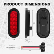 NeaLia 6-inch oval LED trailer lights with red lens, waterproof design, rubber grommet, suitable for trucks, RVs, boats, and trailers.