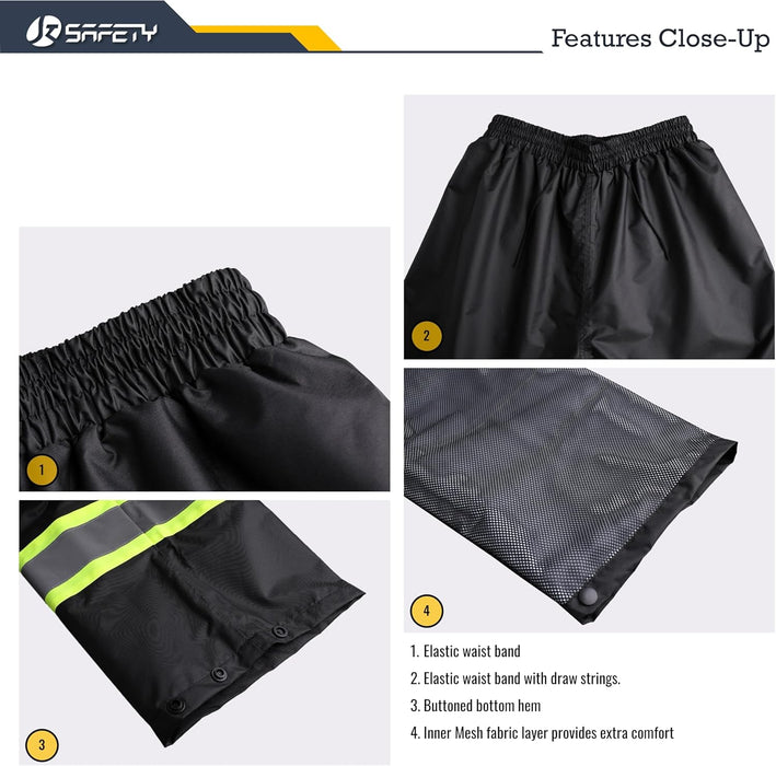 Hi-Vis Reflective Safety Rain Jacket and Pants for Men Women Waterproof Rain Gears for Farming Fishing Work HV Rain Suit with Inner Mesh Lining and Pockets (117-Black XL)