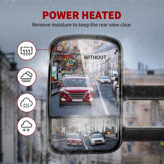 Towing Mirrors Compatible with 2014-2018 Chevy Silverado GMC Sierra 1500, 2015-2018 Silverado Sierra 2500 HD 3500 HD, Power Control Heated Manually Folding Telescoping Side Mirror Black