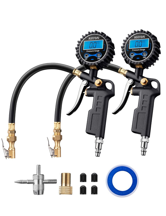 Digital Tire Pressure Gauge with Inflator, 3-250 PSI Air Chuck & Compressor Accessories Heavy Duty with Quick Connect Coupler, 0.1 Display Resolution, 1Pack