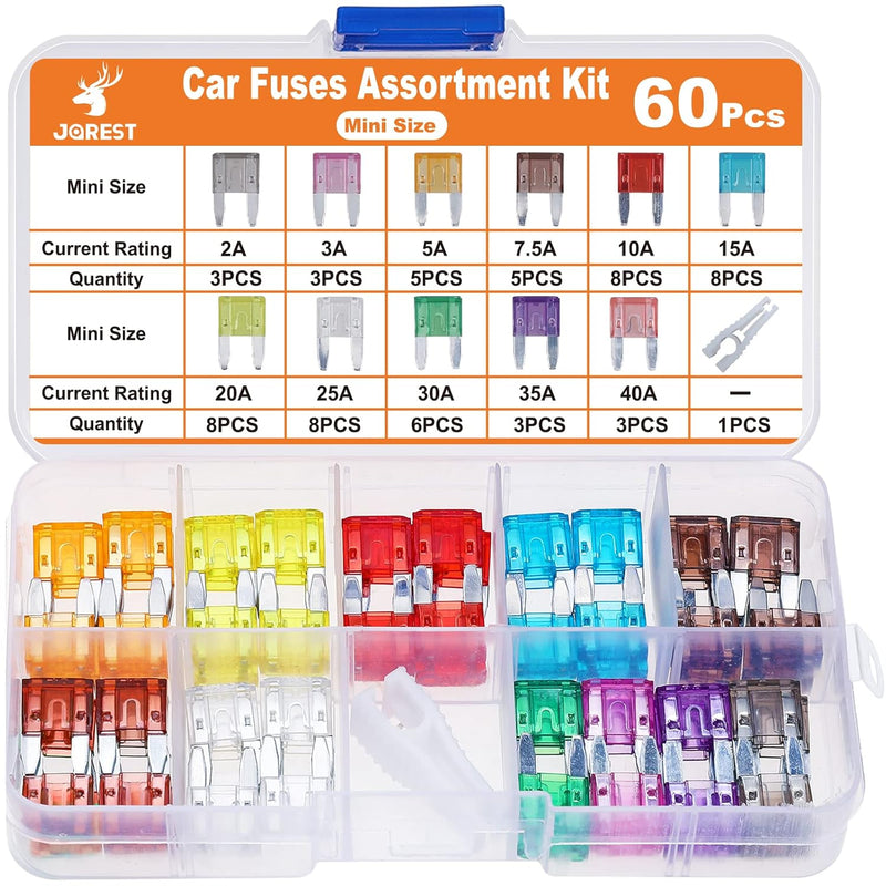 180Pcs Car Fuses Assorted Kit, 60 Mini Blade Car Fuse + 60 Standard Fuse Automotive + 60 Micro Fuse + 1 Puller –11 Specifications Mixed Auto Fuse: 2Amp 3A 5A 7.5A 10A 15A 20A 25A 30A 35A 40A