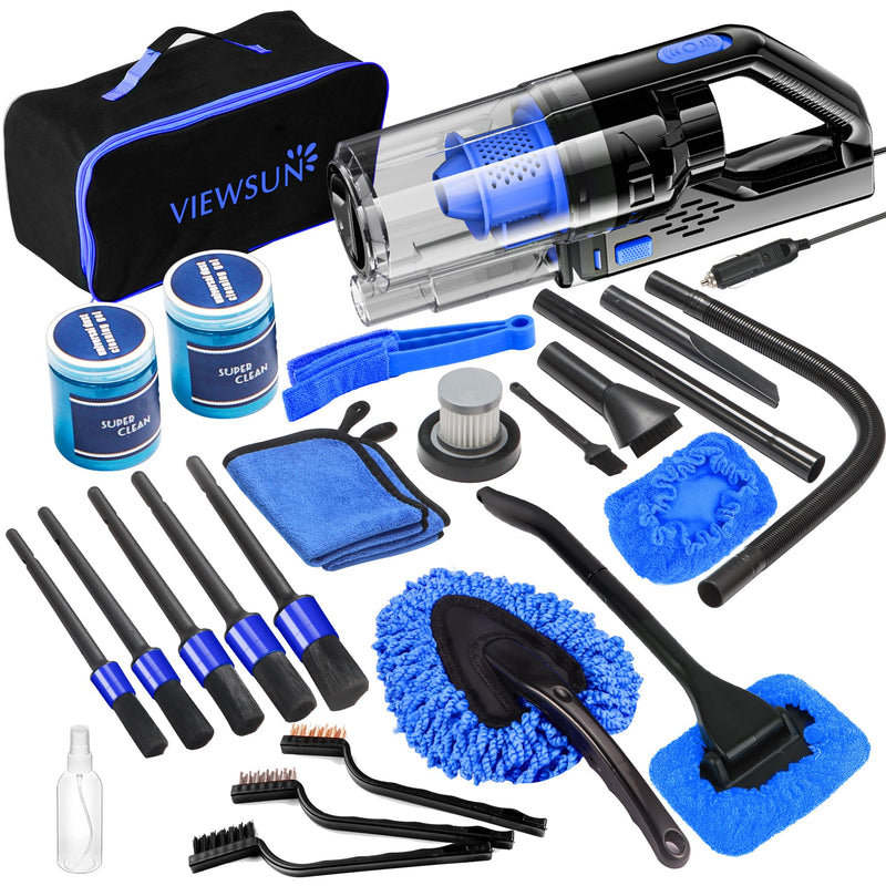 Viewsun Car Cleaning Kit, Car Interior Detailing Kit with High Power Handheld Vacuum, Detailing Brush Set, Windshield Cleaner, Cleaning Gel, Complete Auto Accessories for Men, Women