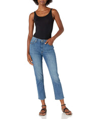 Amazon Essentials women's slim-fit black and white scoop neck tank tops with thin straps, pack of 2, medium size.