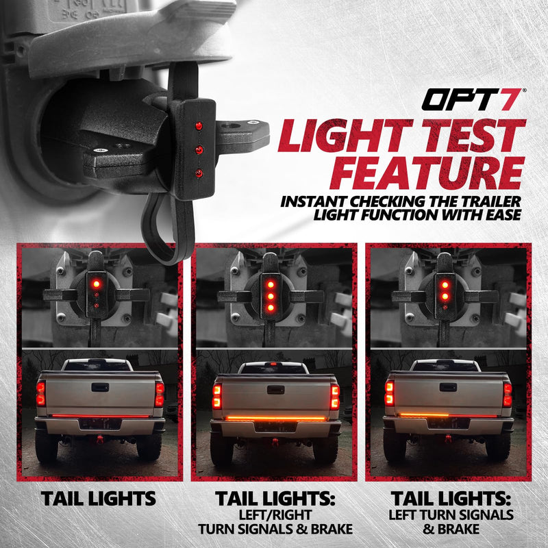 OPT7 7 to 4 Pin Trailer Adapter w/Tester, 7 Way Blade to 4 Way Flat Trailer Connector w/Secure Tab for Pickup Truck Tow Hitch, 3.75" Long x 1.75" Diameter