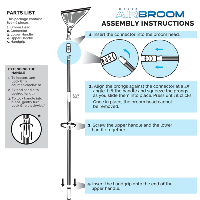 Helio AirBroom 3 Piece Kit All Surface Sweeper and Squeegee for Wet and Dry Cleaning Dust, Dirt, Liquids, Pet Hair, Tile, Hardwood Floors, Carpet, Furniture, Windows, Shower Doors As Seen on TV - Durrett Recovery