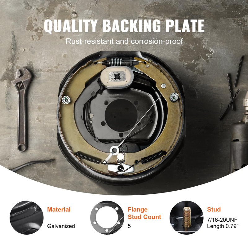 VEVOR Electric Trailer Brake Assembly, 12" x 2", 2 Pairs Self-Adjusting Electric Brakes Kit for 7000 lbs Axle, 5-Hole Mounting, Backing Plates for Braking System Part Replacement (2 Right + 2 Left)