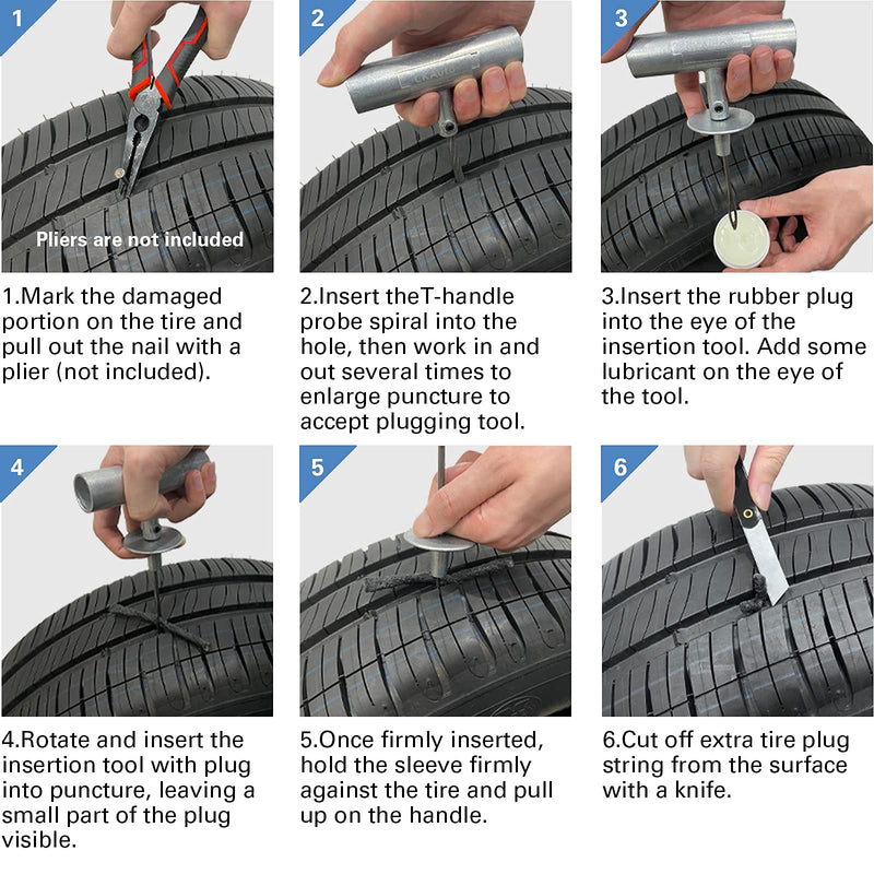 CKAuto Universal Tire Repair Kit, Heavy Duty Car Emergency Tool Kit for Flat Tire Puncture Repair, 36 Pcs Value Pack, Tire Plug Kit fit for Autos, Cars, Motorcycles, Trucks, RVs, etc.