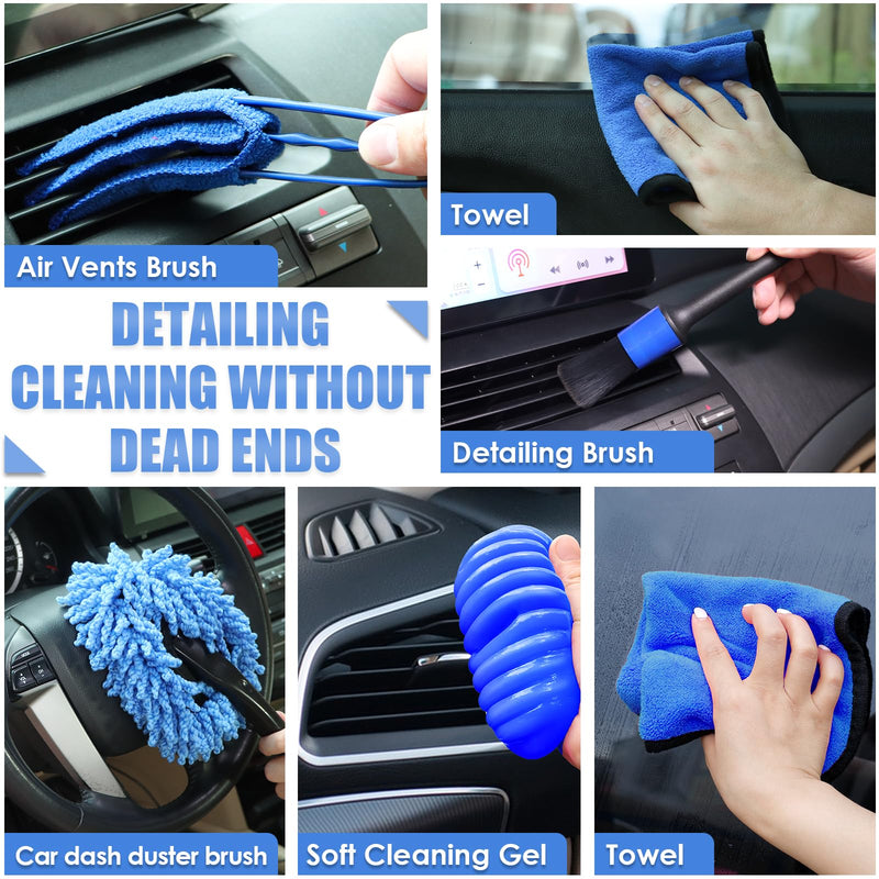 Viewsun Car Cleaning Kit, Car Interior Detailing Kit with High Power Handheld Vacuum, Detailing Brush Set, Windshield Cleaner, Cleaning Gel, Complete Auto Accessories for Men, Women