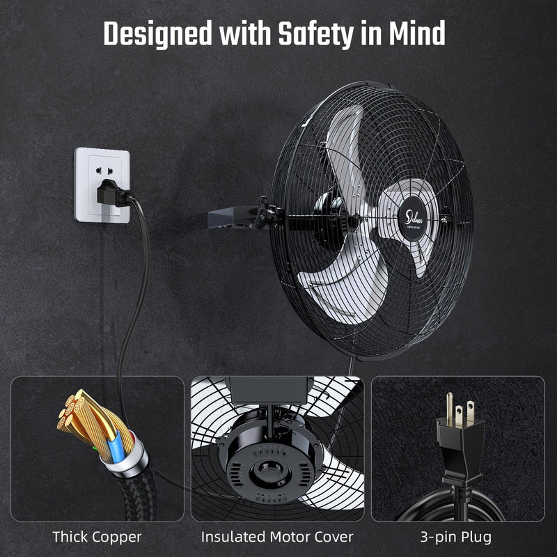 Simple Deluxe 18 Inch Industrial Wall Mount Fan, 3 Speed Commercial Ventilation Metal Fan for Warehouse, Greenhouse, Workshop, Patio, Factory and Basement - High Velocity - Durrett Recovery