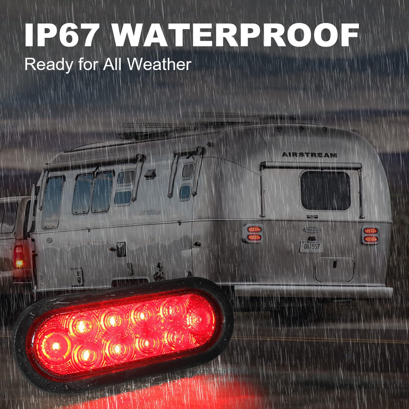 NeaLia 6 Inch Oval LED trailer light kit with red waterproof tail lights, rubber grommets, suitable for trucks, RVs, and boats.