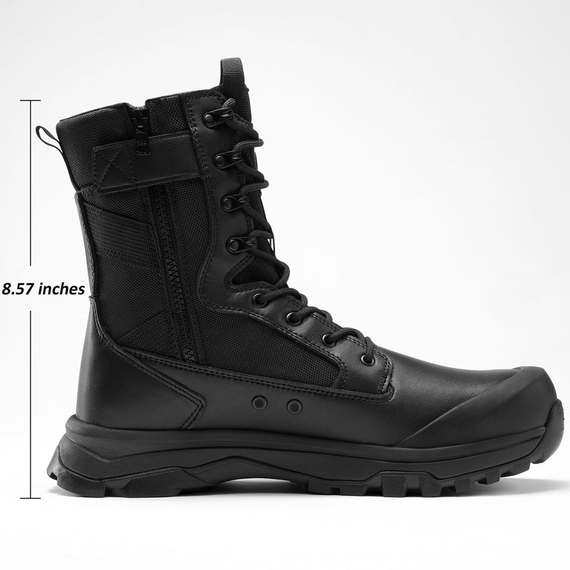 Coostar Tactical Boots for Men Lightweight Military Combat Work Boot Side Zipper Motorcycle Hiking Boots 8 Inches Black Size 12 - Durrett Recovery
