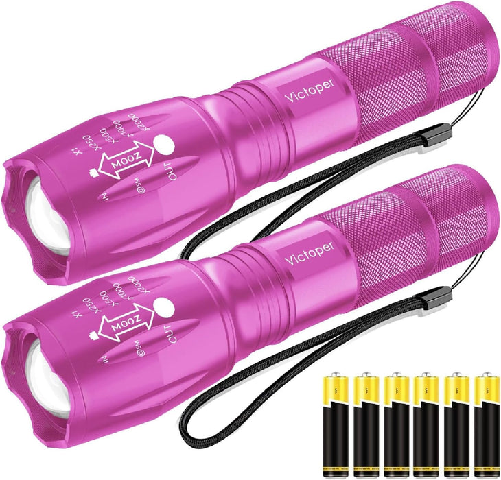 LED Flashlight 2 Pack, Bright Tactical Torch High Lumens with 5 Modes, Waterproof Zoomable Flash Light, Christmas Stocking Stuffers Gifts for Men, Hunting Camping Essentials Gear
