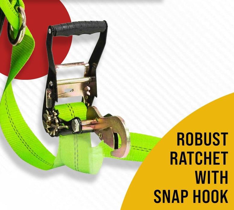 (4 Pack 2"X144" Car Tie down Straps W/Ratchet Snap Hooks & 33" over the Wheel Tire Straps - 3,333 LBS WLL Heavy Duty Tire Straps for Car Trailer - High Visibility Green Webbing